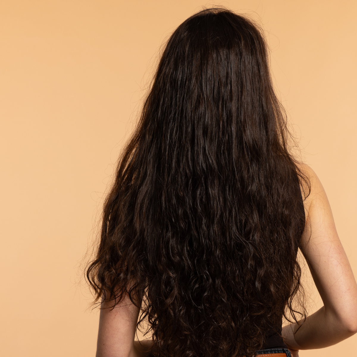 Perruque de dos, cheveux naturels et vierges. Ondulés châtain foncé.Pour toutes femmes twigs