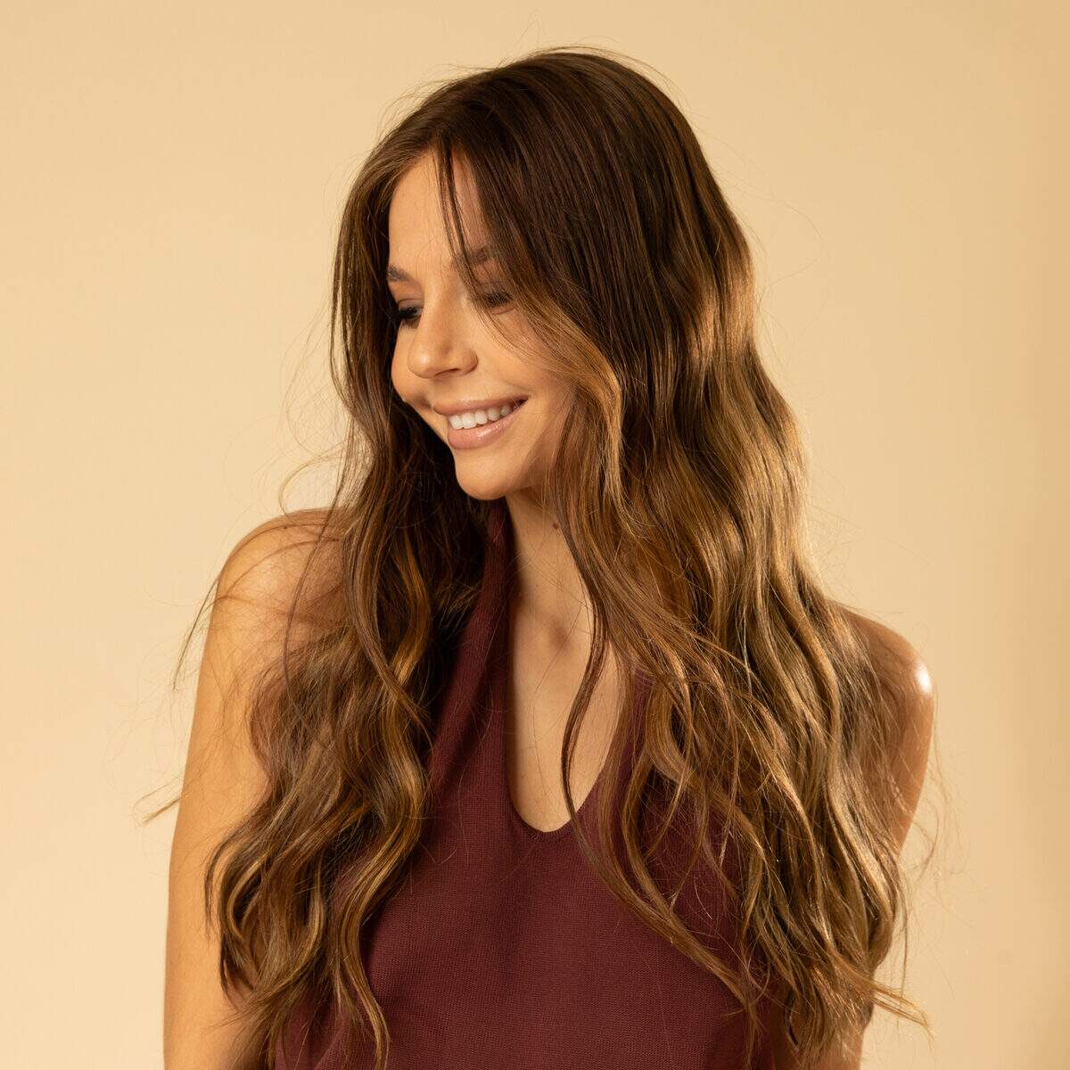 Image de Perruque en cheveux naturel vierge - Longue 45 cm - chatain