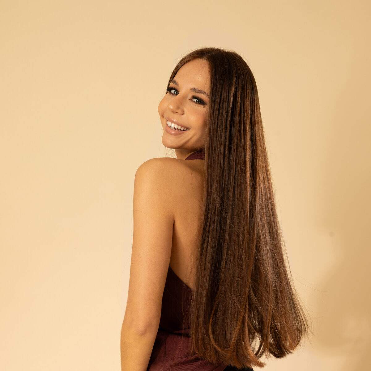 Image de Perruque en cheveux naturel vierge - Longue 45 cm - chatain