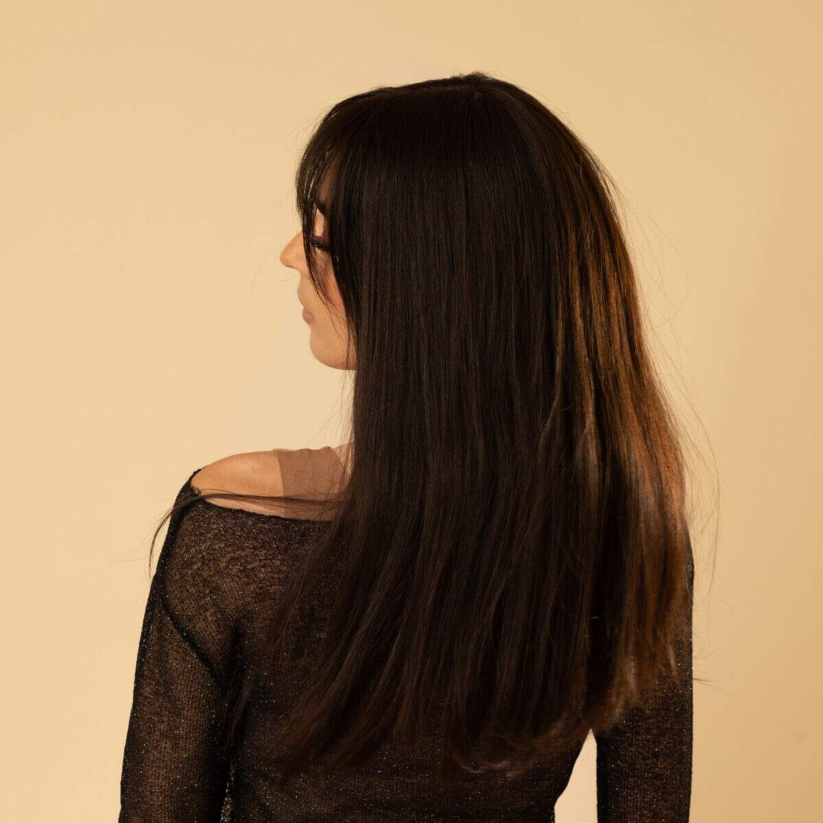 Image de Perruque en cheveux naturel vierge - Longue 25 cm - brun foncé