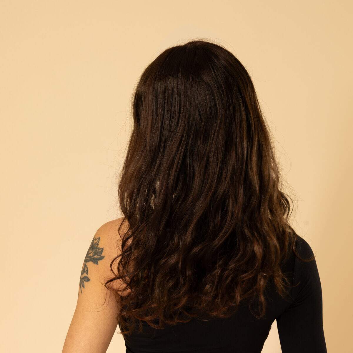 Image de Perruque en cheveux naturel vierge - Longue 30 cm - brun foncé