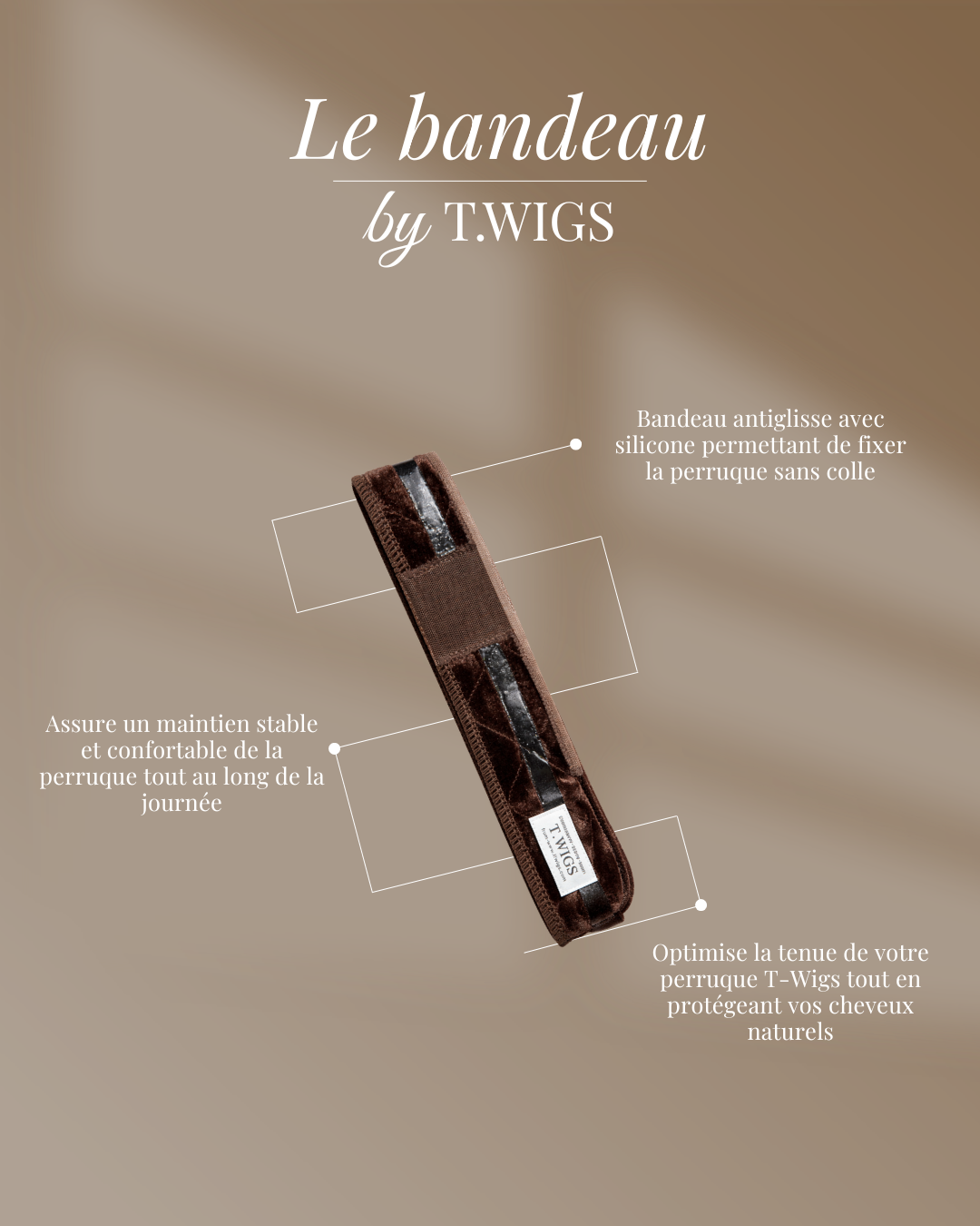 bandeau anti-glisse pour perruque médicale en cheveux naturels, maintien confortable et discret.