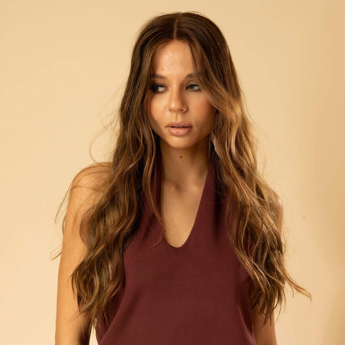 Perruque en cheveux naturel vierge - Longue 45 cm - chatain