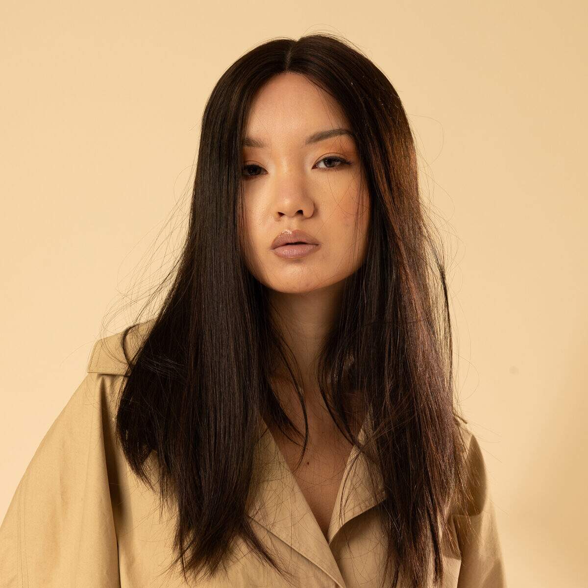 perruque cheveux naturels brun fonce mi-longue 25 cm rendu fluide et coiffure raffinee